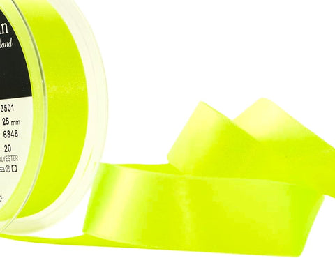 R2804 25mm Fluorescent Yellow Double Faced Satin Ribbon by Berisfords