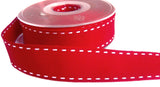 R7006 25mm Red-White Stiched Edge Grosgrain Ribbon by Berisfords