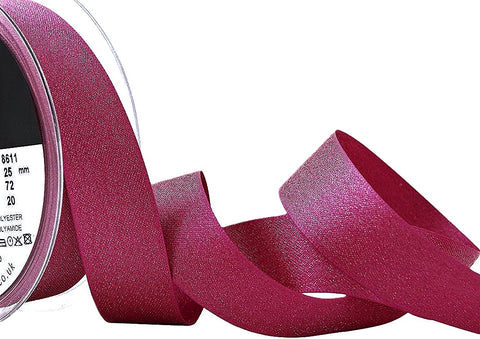 R9537 25mm Shocking Pink-Metallic Gold Glitter Satin Ribbon Berisfords