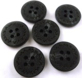 B0434 15mm Charcoal Black Matt 4 Hole Button Lasered Pattern Rim