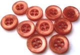 B1017 11mm Coral 4 Hole Button with a Shimmery Iridescence