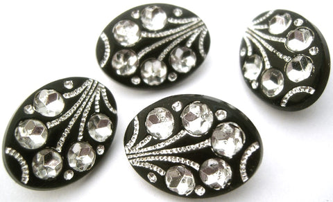 B13608 21mm Black-Diamante Jewel Oval Flower Shank Button