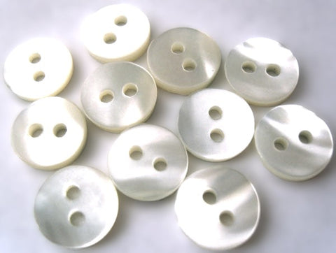 B1508C 10mm Pearl White Shimmery Real  Shell 2 Hole Buttons