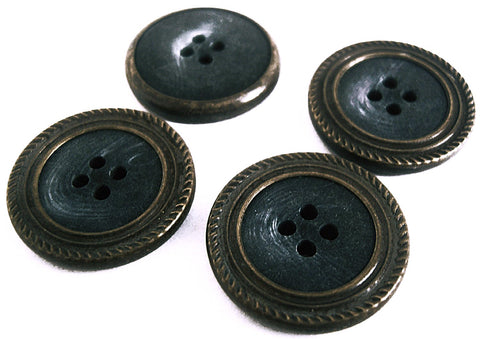 B15704 24mm Navy Slate Sheen-Antique Brass Metal Rim 4 Hole Button