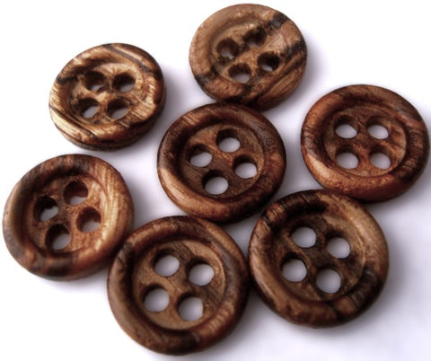 B1595 15mm Tonal Brown Wood 4 Hole Button