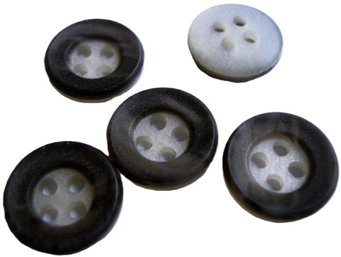 B16493 15mm Mixed Greys Pearlised Centre, Bone Sheen Rim 4 Hole Button