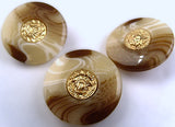 B2089 27mm Creams-Brown Gloss Shank Button-Metallic Look Centre