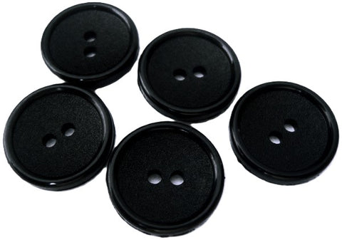 B2355 19mm Black Matt Centre-Raised Gloss Rim Nylon 2 Hole Button