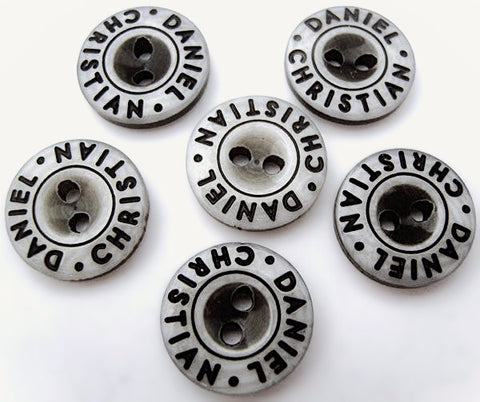 B2456 13mm Ceramic White and Black 2 Hole Button, Lettered Rim