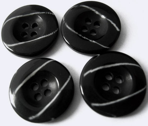 B3121 20mm Black and White Gloss 4 Hole Button