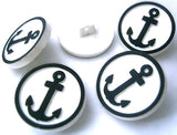 B4006 19mm White and Navy Anchor Design Shank Button