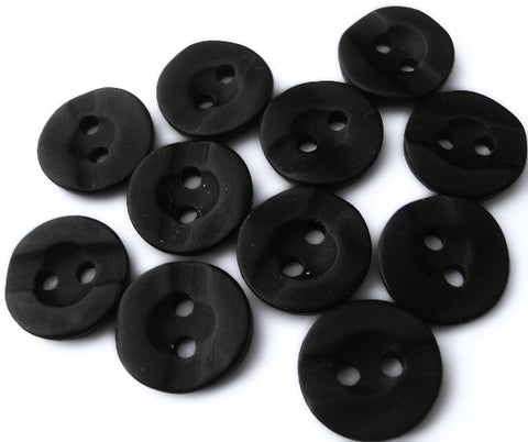 B4579 11mm Black Soft Sheen 2 Hole Button-Dink Centre Wavy Rim