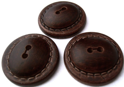 B4656 28mm Rosewood Brown Leather Effect Domed 2 Hole Button