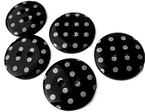 B7171 15mm Black and White Polka Dot Glossy 2 Hole Button