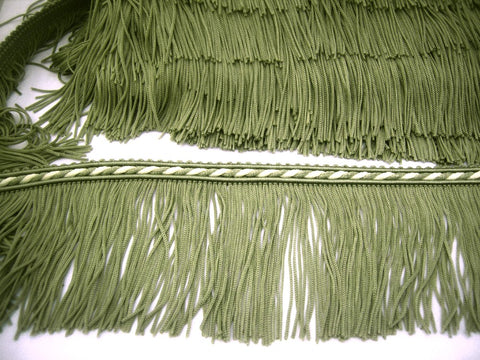 FT1821 75mm Khaki Green and Ivory Cut Fringe on a Corded Braid