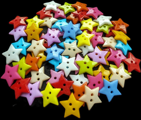 MIX06 Assortment 19mm x 18mm Star Shape Gloss Acrylic 2 Hole Buttons