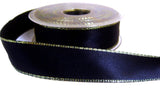 R0026 25mm Navy Double Faced Satin Ribbon with Metallic Wired Borders