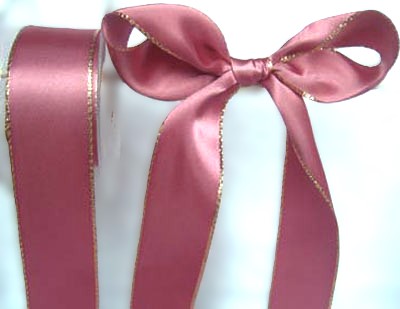 R0029L 38mm Dusky Pink Double Faced Satin Ribbon, Metallic Gold Edge