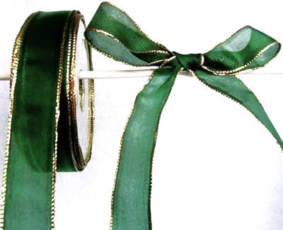 R0067 25mm Green Translucent Ribbon-Metallic Gold Borders-Berisfords