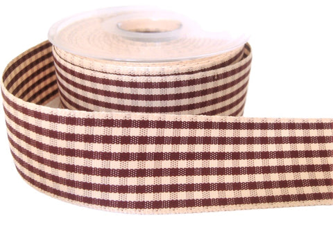 R0079 35mm Burgundy-Antique Cream Rustic Gingham Ribbon by Berisfords