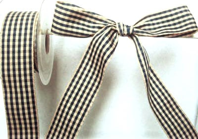 R0080 35mm Navy-Antique Cream Rustic Gingham Ribbon by Berisfords