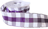 R0086 40mm Purple-White Gingham Ribbon-Satin Band Edge-Berisfords