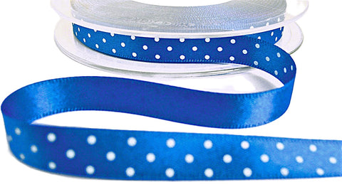 R0095 10mm Royal Blue-White Polka Dot Print Satin Ribbon,Berisfords