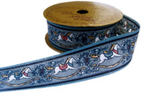 R0122 30mm Blue Rocking Horse Print Vintage 100% Cotton Ribbon