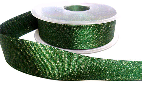 R0126 25mm Hunter Green-Gold Glitter Satin Ribbon by Berisfords