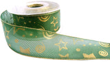 R0158 40mm Green-Gold Metallic Edge-Print Translucent Ribbon, Berisfords