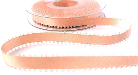 R0226 9mm Peach Double Face Satin Ribbon with Picot Feather Edges