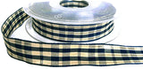 R0465 15mm Navy-Cream-Metallic Gold Stripe Tartan Ribbon, Berisfords