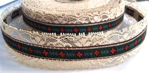 R0756 38mm Cotton Ribbon over a Beige Flat Lace