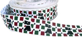 R0882 25mm White-Green-Burgundy Scotty Dog Print Satin Ribbon