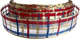 R1275 25mm Royal Blue-Red-Gold Metallic-Sheer Check Ribbon