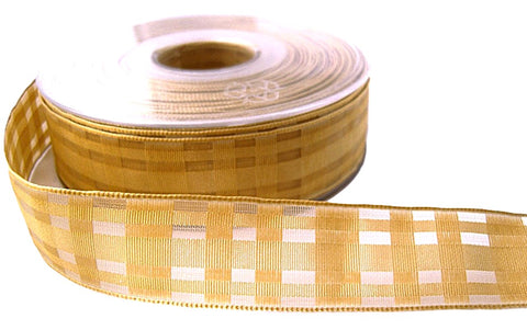 R2035 25mm Honey Gold Sheer-Grosgrain Check Ribbon by Berisfords