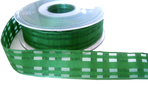 R2043 25mm Bottle Green Sheer-Grosgrain Check Ribbon by Berisfords