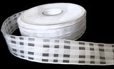 R2825 25mm White Fine Grosgrain and Sheer Check Ribbon,Wire Edge