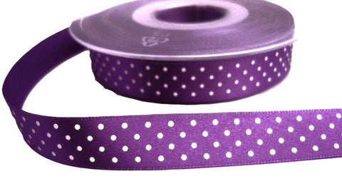 R2994 15mm Purple Polka Dot Spotty Print Satin Ribbon by Berisfords