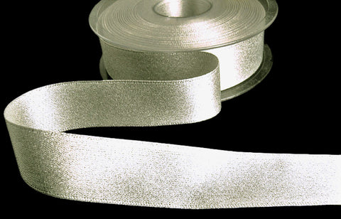 R3319 25mm Bridal White-Metallic Silver Glitter Satin Ribbon by Berisfords