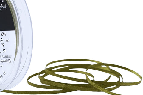 R3485 3mm Moss Green Double Face Satin Ribbon by Berisfords