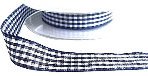 R4087L 16mm Navy and White Polyester Gingham Ribbon