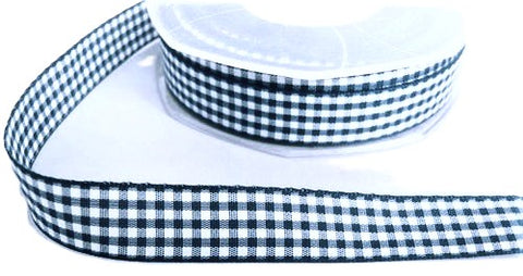 R4404 16mm Pale Navy and White Polyester Gingham Ribbon