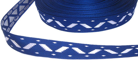 R5140 14mm Silver Grey and Dark Royal Blue Woven Jacquard Ribbon