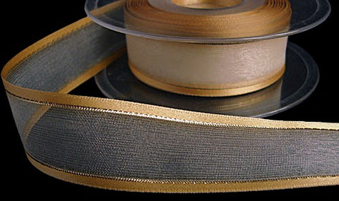 R5515 25mm Honey Gold Sheer-Satin-Metallic Stripe Ribbon by Berisfords