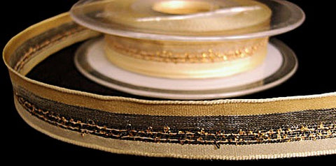 R5622 16mm Cream-Honey-Gold Sheer-Satin-Tinsel Ribbon by Berisfords