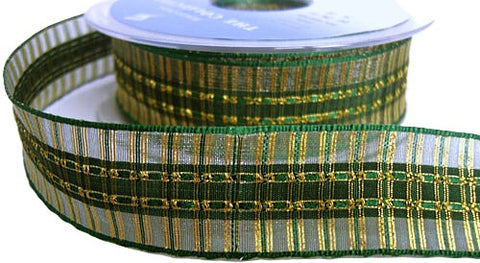 R5640 25mm Greens-Gold Satin-Sheer-Metallic Tartan Ribbon,Berisfords