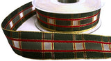 R5649 25mm Green-Red-Sheer-Metallic Gold Tartan Ribbon,Berisfords