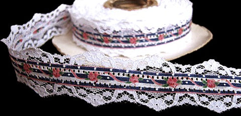 R5682 30mm Cotton Ribbon over a White Linen Lace