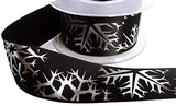 R6068C 36mm Black-Metallic Silver Snowflake Satin Ribbon, Berisfords